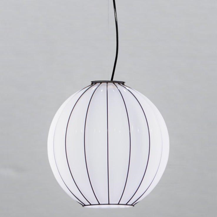 SIRU - Luster na lanku SFERA 1xE27/60W/230V prečnik 42 cm crna/bela venecijansko staklo
