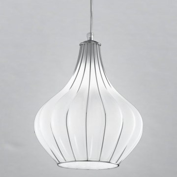 SIRU - Luster na sajli AURIGA 1x E14/40W/230V, prečnik 26 cm, mat hrom / belo venecijansko staklo