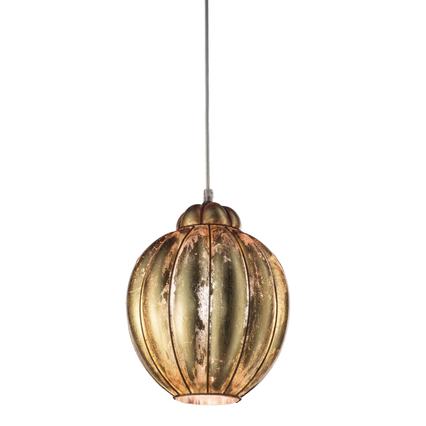 SIRU - Luster na lanku FOGLIA ORO 1xE27/60W/230V, prečnik 25 cm, zlatno venecijansko staklo/zlato