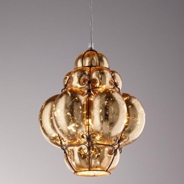 SIRU - Luster na sajli FOGLIA ORO 1xE27/60W/230V, prečnik 27 cm, zlatna, venecijansko staklo/zlato