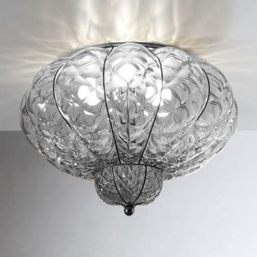 SIRU - Plafonsko svetlo SULTANO 3xE14/40W/230V, Ø 34 cm, prozirno/crno, venecijansko staklo