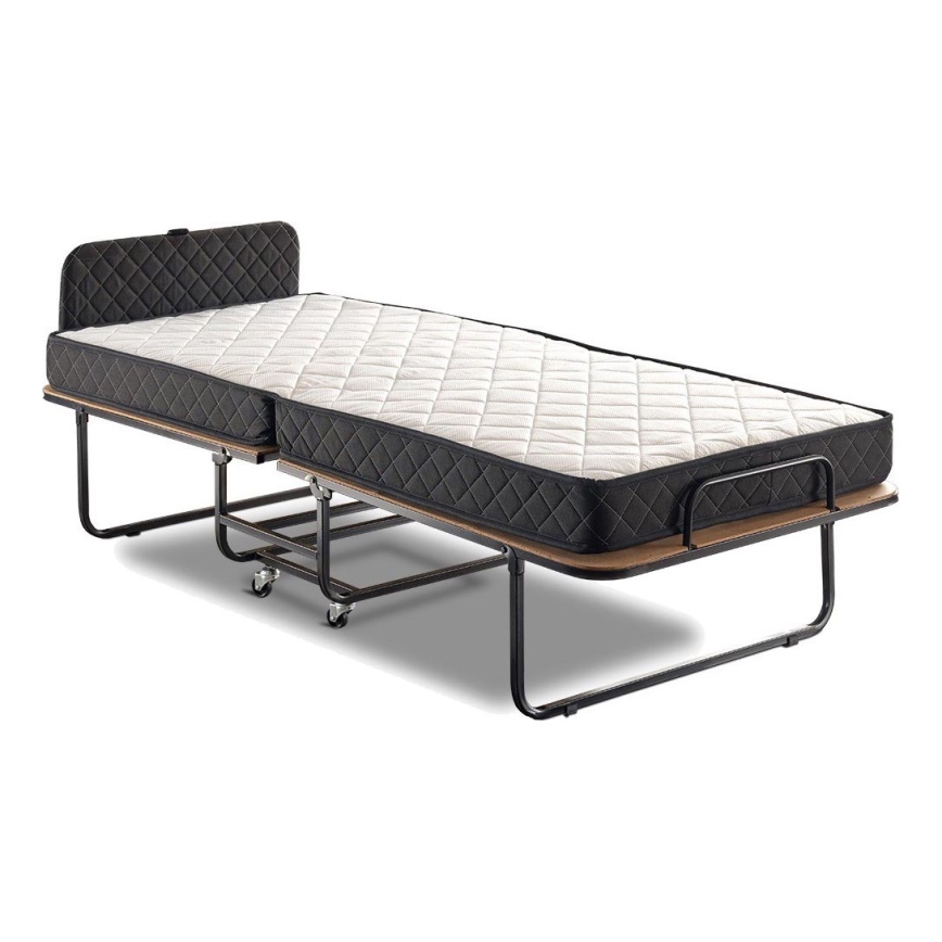 Sklopivi metalni jednokrevetni krevet HERON 90x204 cm beli nosivost 120 kg