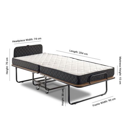 Sklopivi metalni jednokrevetni krevet HERON 90x204 cm beli nosivost 120 kg