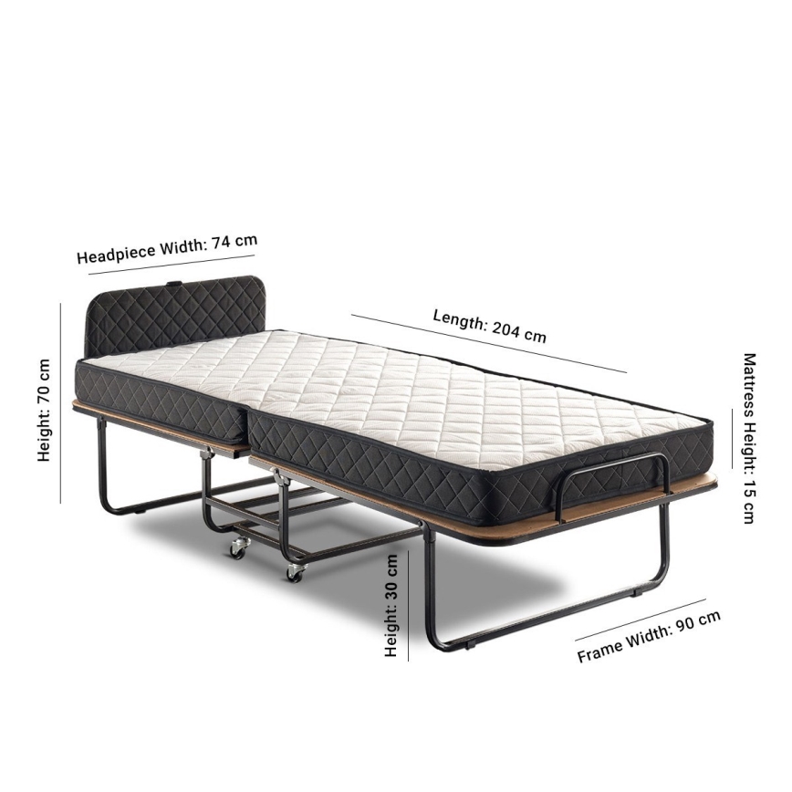Sklopivi metalni jednokrevetni krevet HERON 90x204 cm beli nosivost 120 kg