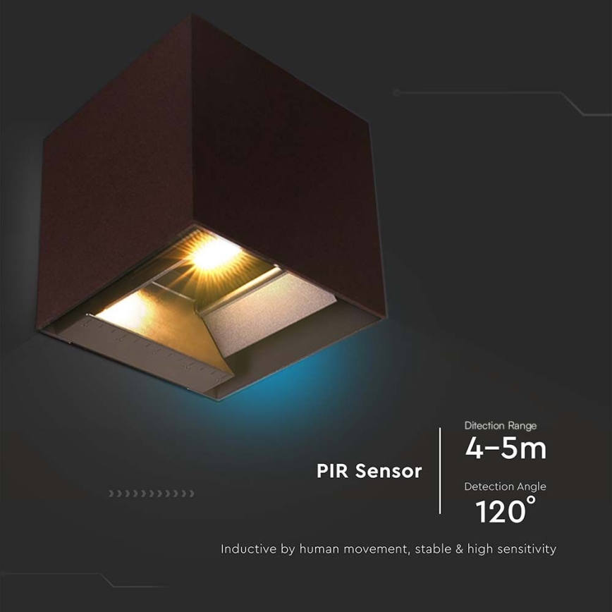 LED solarno zidno svetlo sa senzorom LED/9W/3,7V 3000/4000/5000K 2600 mAh IP65 braon