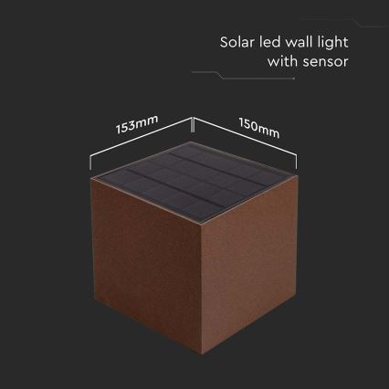 LED solarno zidno svetlo sa senzorom LED/9W/3,7V 3000/4000/5000K 2600 mAh IP65 braon