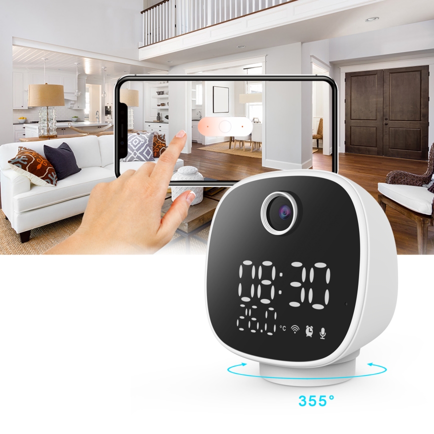 Pametna kamera sa budilnikom, termometrom i LED svetlom 1296p 3 Mpx 5V Wi‑Fi Tuya IP65
