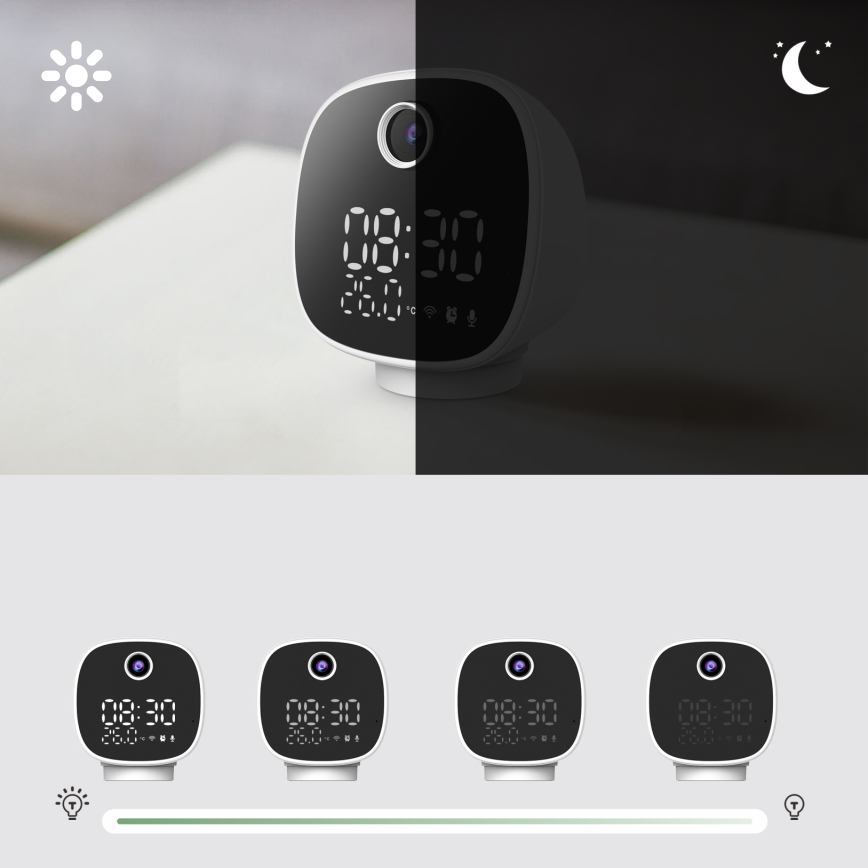 Pametna kamera sa budilnikom, termometrom i LED svetlom 1296p 3 Mpx 5V Wi‑Fi Tuya IP65