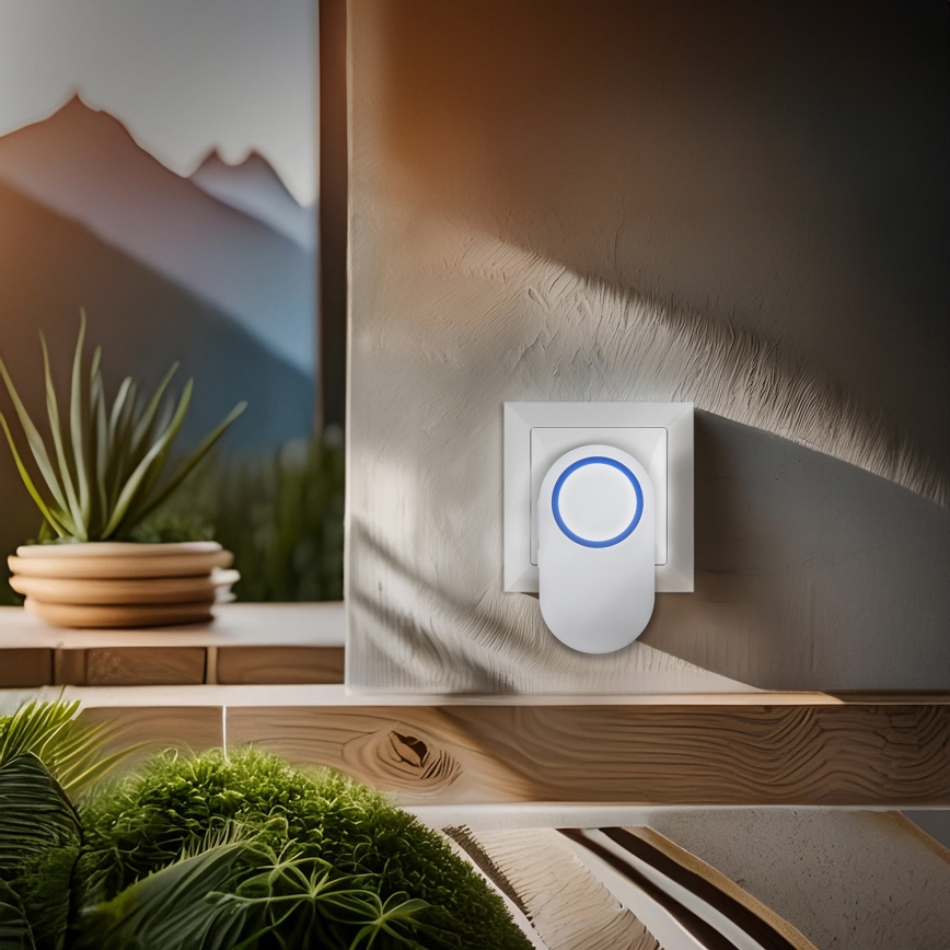 Bežični zvonac za utičnicu 230 V / 1×CR2032 IP56, beo