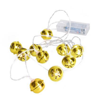 LED božićni lanac 10xLED/2xAA/topla bela 1,8m zvončići