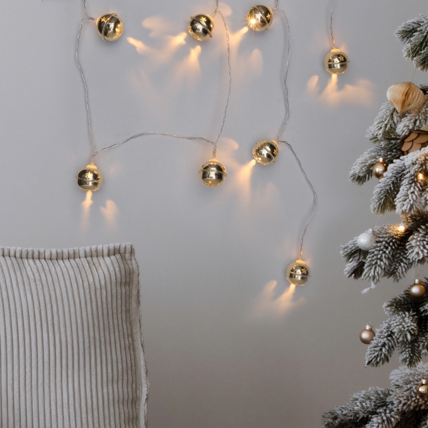 LED božićni lanac 10xLED/2xAA/topla bela 1,8m zvončići
