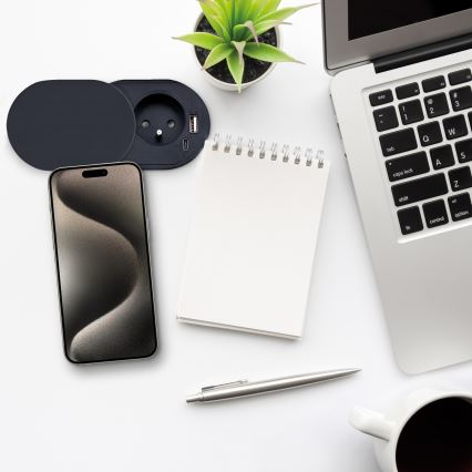 Ugradna utičnica sa kliznim poklopcem 20W 1 utičnica + USB A+C crna