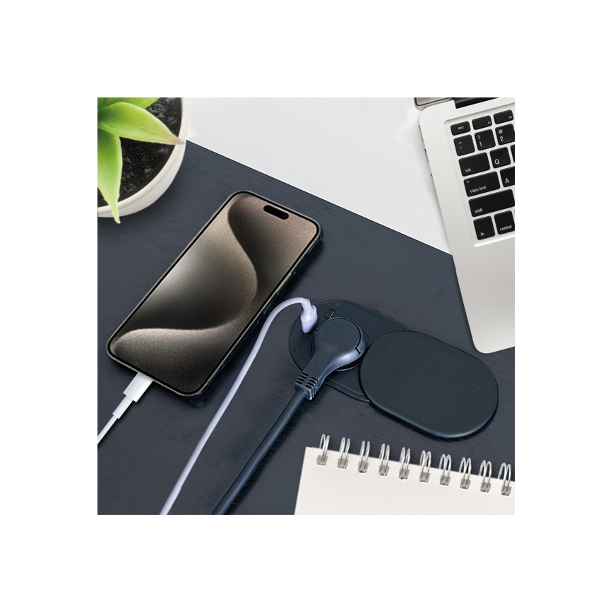 Ugradna utičnica sa kliznim poklopcem 20W 1 utičnica + USB A+C crna