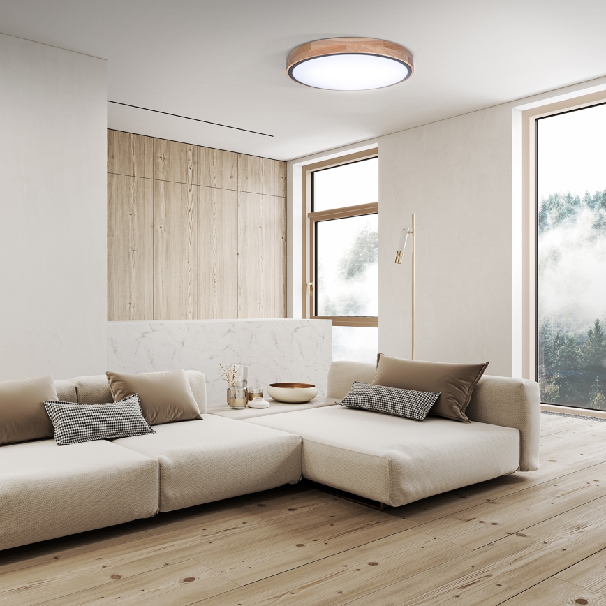 LED prigušiva stropna svetiljka IRON OAK LED/48W/230V 3000-6500K hrast prečnik 40 cm + daljinski upravljač
