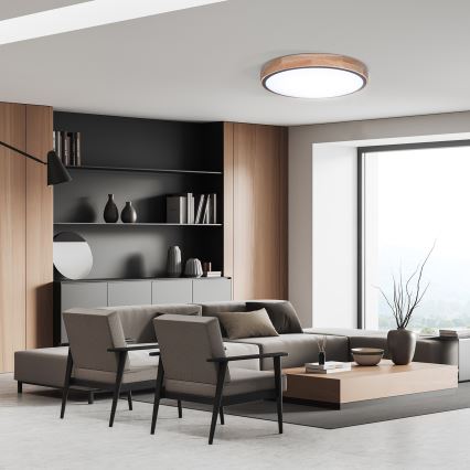 LED prigušiva stropna svetiljka IRON OAK LED/48W/230V 3000-6500K hrast prečnik 40 cm + daljinski upravljač