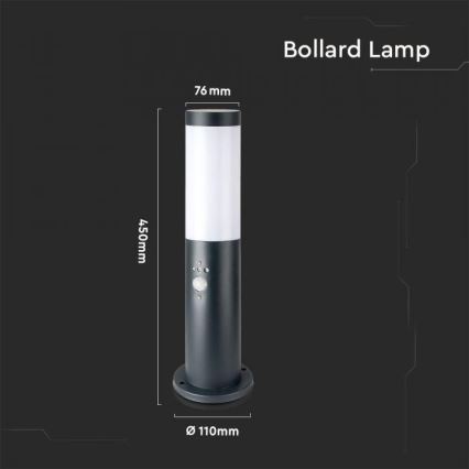 Spoljašnja lampa sa senzorom, 1x E27/60W/230V, IP44, 45 cm, antracit