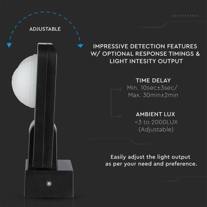 Spoljni infracrveni senzor pokreta 360° 1000W/230V IP65 crni