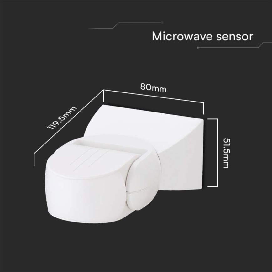 Spoljni mikrotalasni senzor pokreta 180° 230V IP65 beo