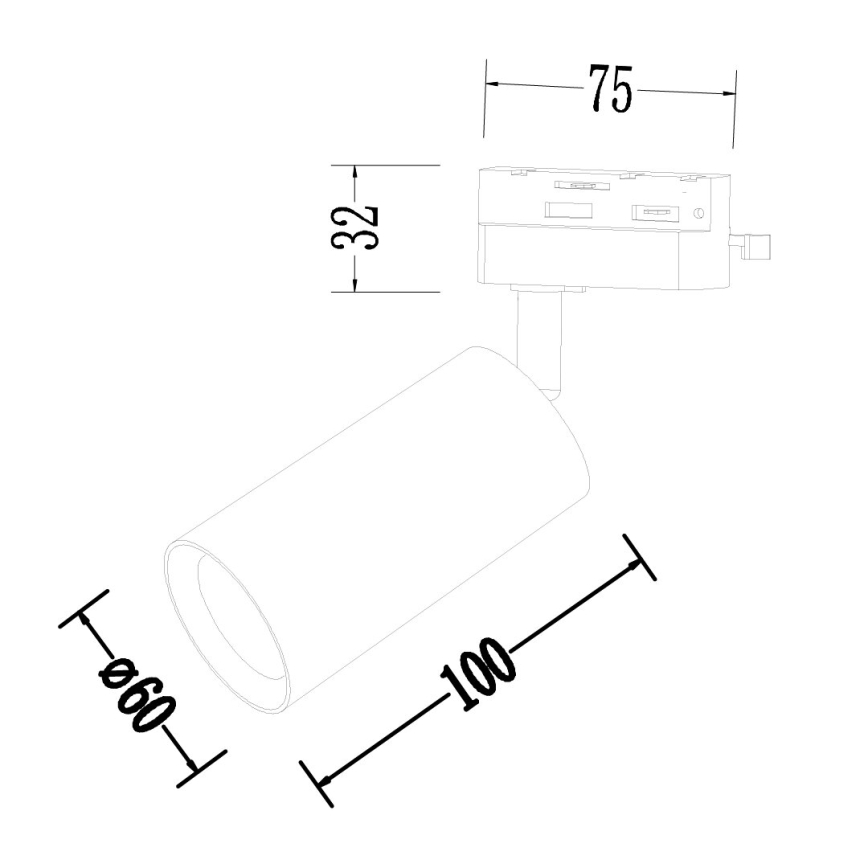 Spot svetiljka za 1-fazni šinski sistem PIPE 1xGU10/10W/230V crna
