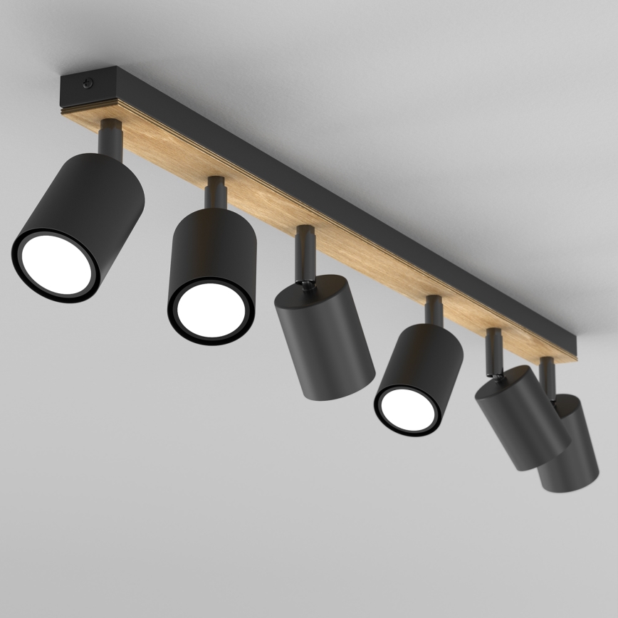 Spot svetlo TULON 6xGU10/8W/230V crna/hrast