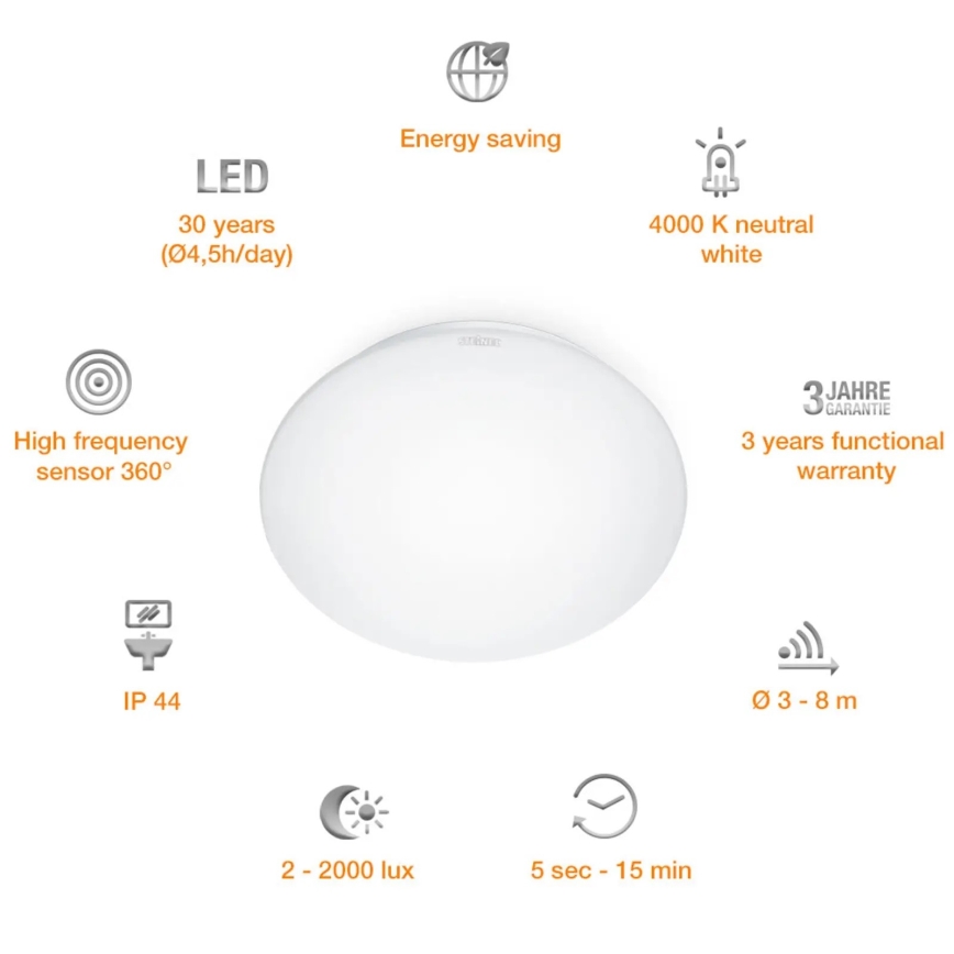 STEINEL 008383 - LED kupatilsko svetlo sa senzorom RS16LED LED/9,5W/230V IP44