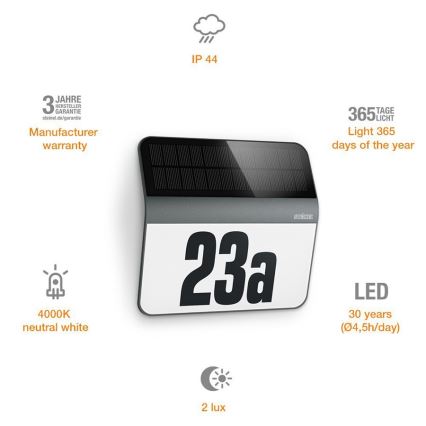 STEINEL 035730 - LED solarno osvetljenje za kućni broj XSolar LH-N LED/0,03W IP44 2500 mAh