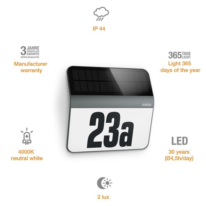 STEINEL 035730 - LED solarno osvetljenje za kućni broj XSolar LH-N LED/0,03W IP44 2500 mAh