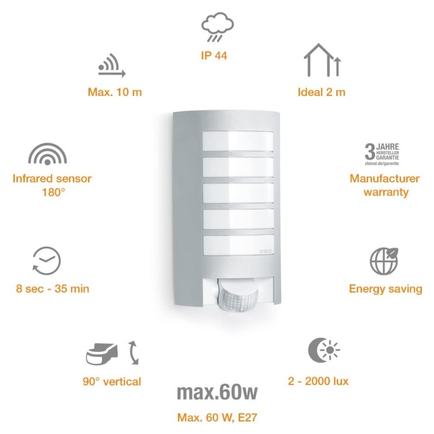 Steinel 657918 - Spoljašnje svetlo sa senzorom L12S 1xE27/60W/230V IP44