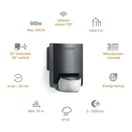 STEINEL 660215 - Spoljašnji infracrveni senzor IS 130-2, crne boje, IP54