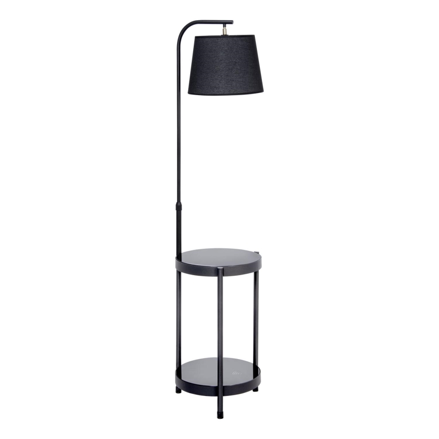 Stojeća lampa sa stolićem 1xE27/60W/230V USB crna