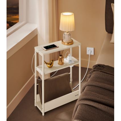 Stolić ROD sa ugrađenom utičnicom i USB portovima, beli/krem