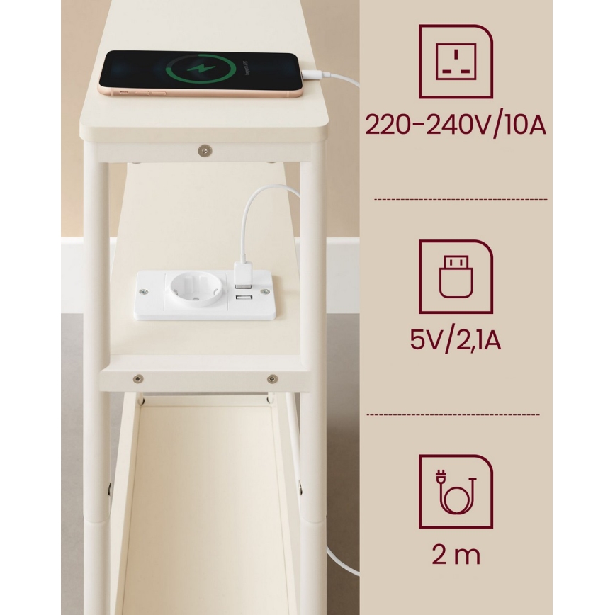 Stolić ROD sa ugrađenom utičnicom i USB portovima, beli/krem