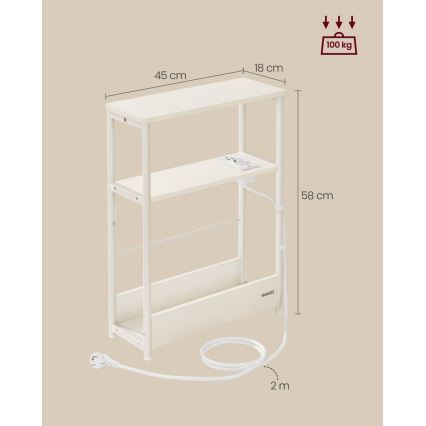 Stolić ROD sa ugrađenom utičnicom i USB portovima, beli/krem