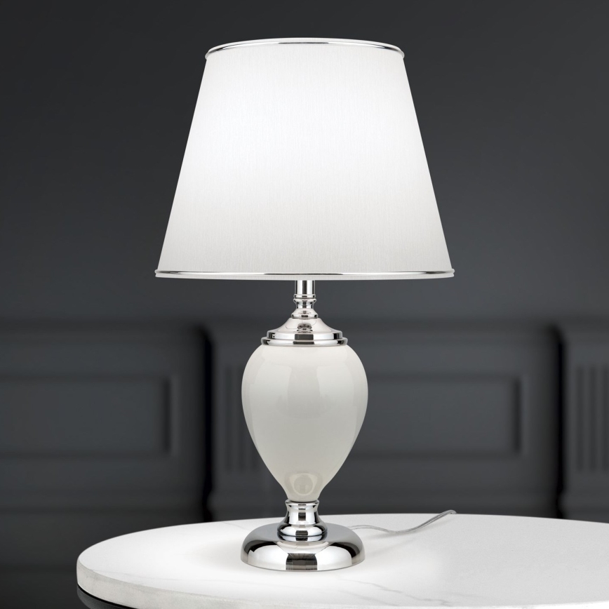 Stona lampa OVUM 1xE27/40W/230V 48 cm keramika bela/sjajni krom