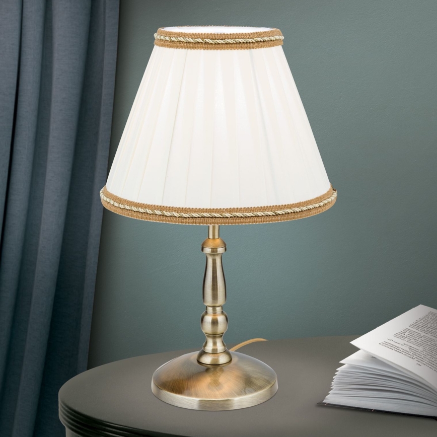 Stona lampa TONIA 1xE27/60W/230V pr. 25 cm bela/bronzana