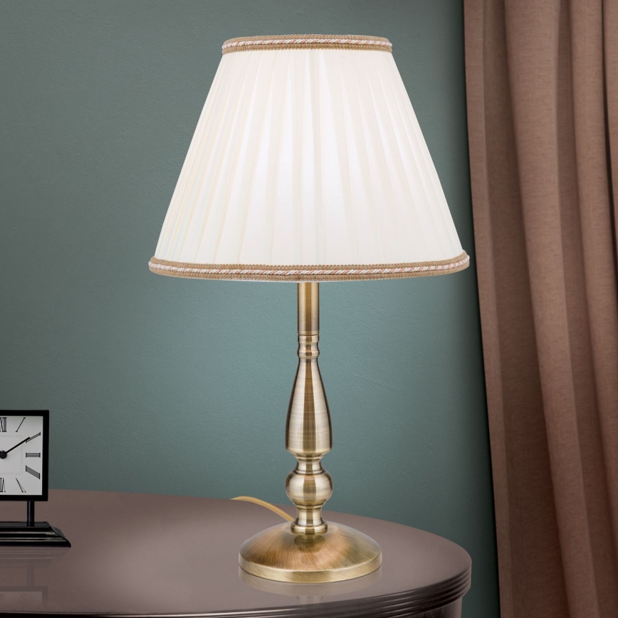 Stona lampa TONIA 1xE27/60W/230V pr. 30 cm bela/bronzana