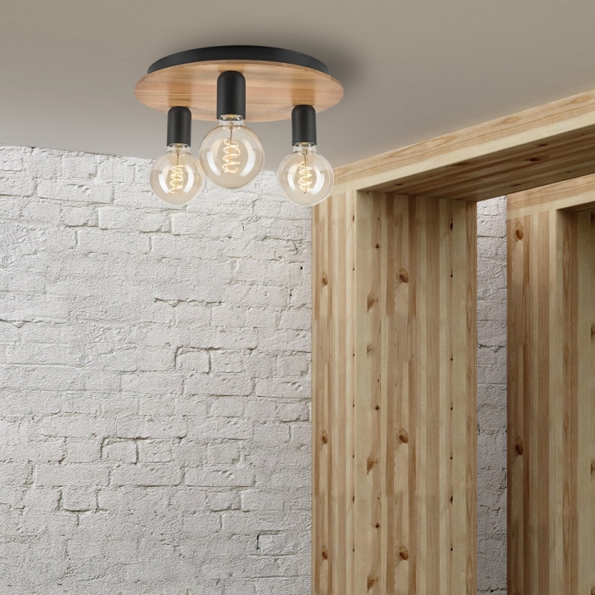Stropna svetiljka DUSTY 3xE27/15W/230V, prečnik 34 cm, hrast/crna