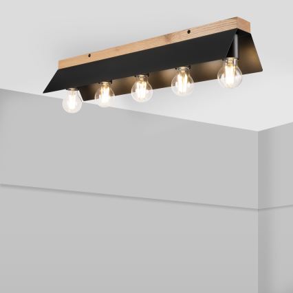 Stropna svetiljka ESME 5xE27/15W/230V crna/hrast