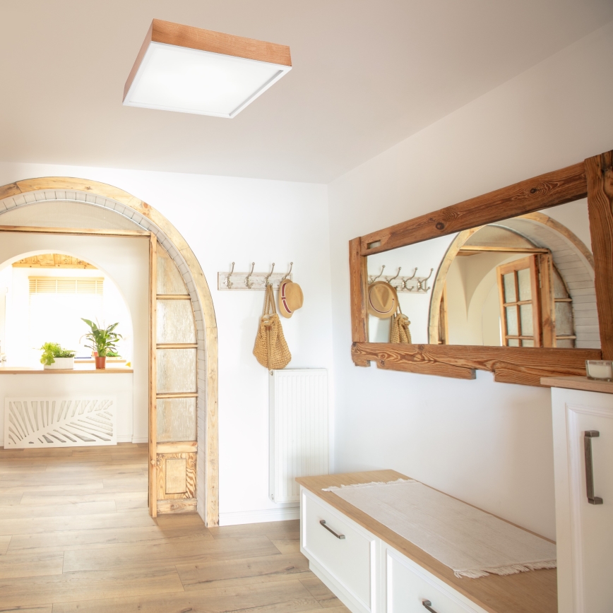 Stropna svetiljka OAK SQUARE 4xE27/15W/230V 48x48 cm hrast/bela