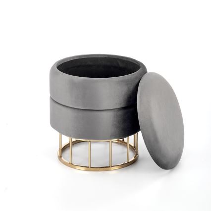 Taburet MINTY, prečnik 37 cm, siva/zlatna