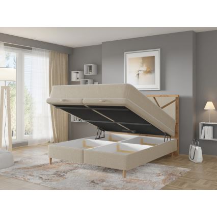 Tapaciran krevet sa dušecima i prostorom za odlaganje NAOMI 160x200 cm bež