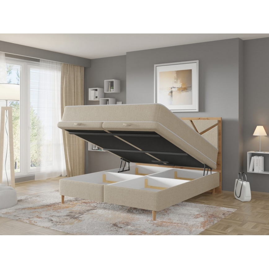 Tapaciran krevet sa dušecima i prostorom za odlaganje NAOMI 160x200 cm bež