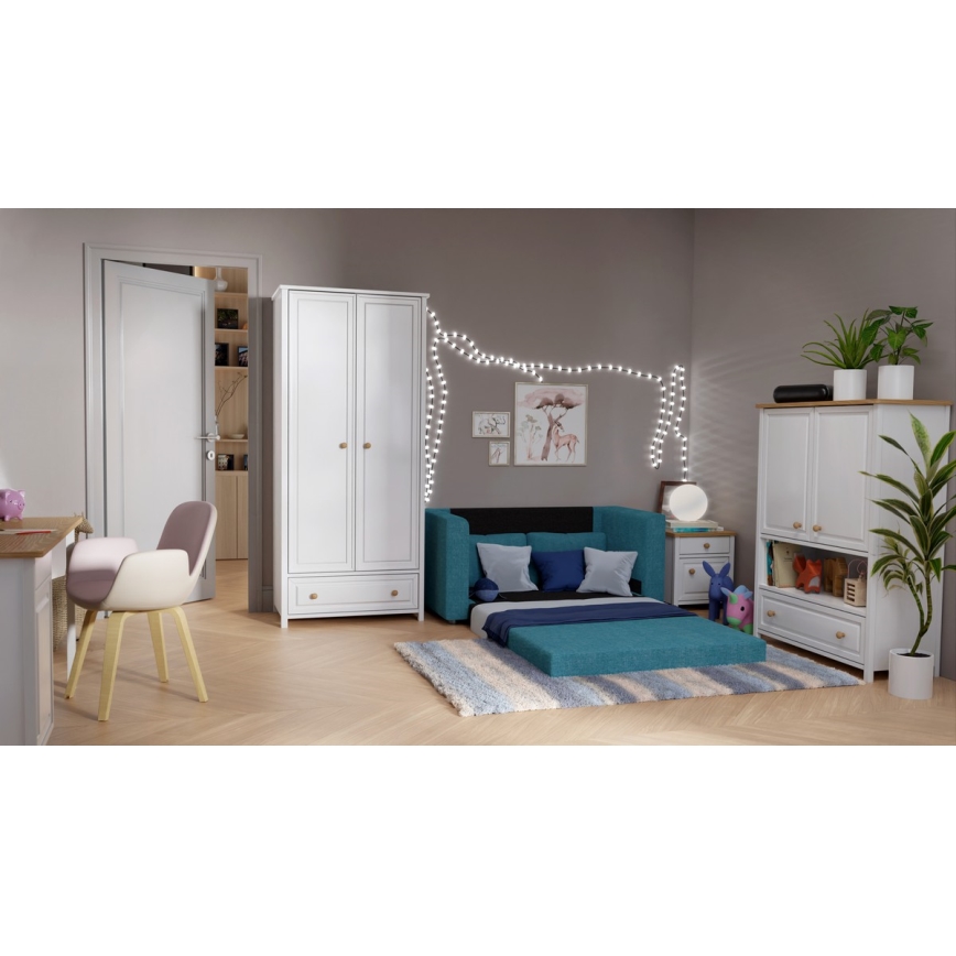 Tapacirana sofa na razvlačenje za dve osobe sa naslonima za ruke LAYLA, plava