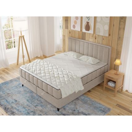 Tapacirani krevet sa dušecima i topperom sa prostorom za odlaganje ALICIA 160x200 cm bež