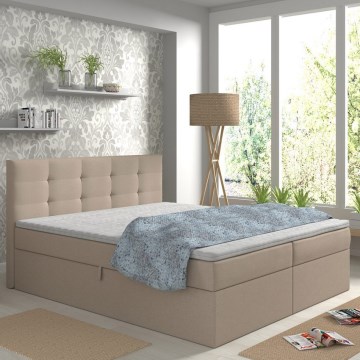 Tapacirani krevet EMBER 180x200 cm sa dušecima, topperom i prostorom za odlaganje, bež