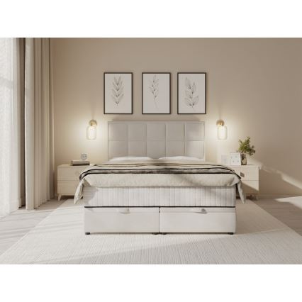 Tapacirani krevet sa dušecima i prostorom za odlaganje GRACE 160x200 cm bež