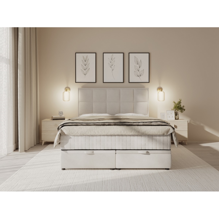 Tapacirani krevet sa dušecima i prostorom za odlaganje GRACE 160x200 cm bež