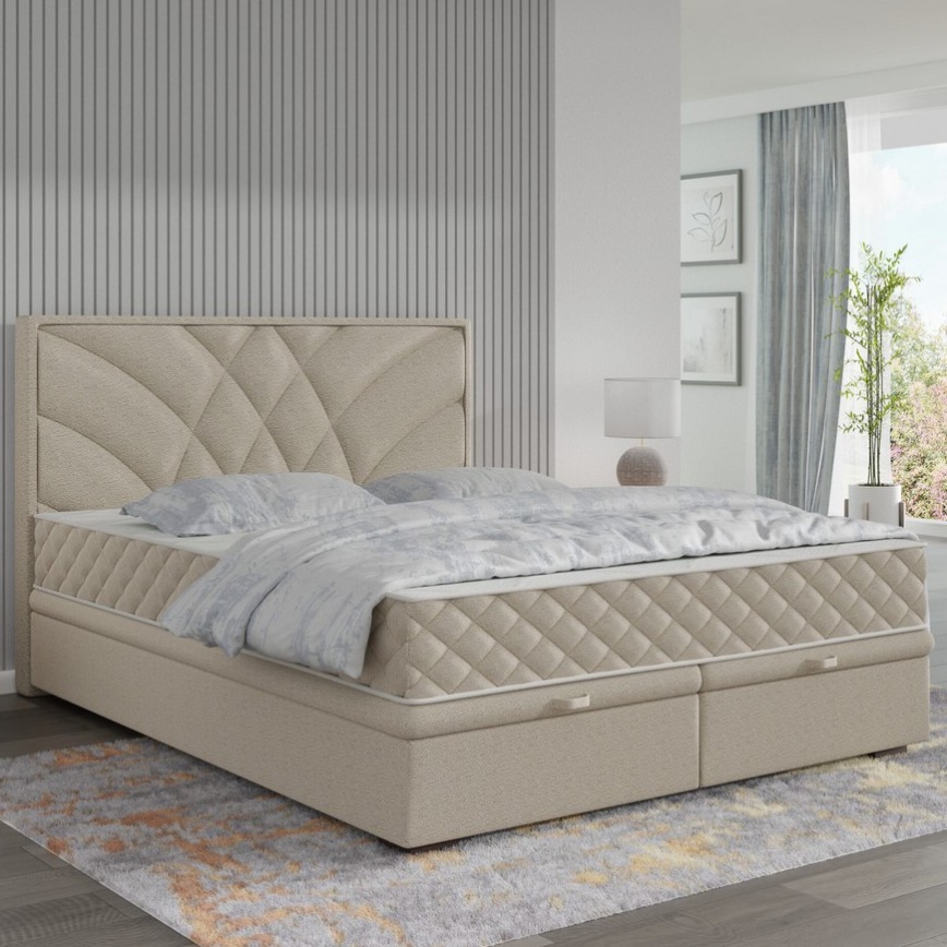 Tapacirani krevet sa madracima i prostorom za odlaganje GINA 160x200 cm bež