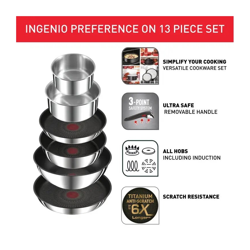 Tefal - Set posuđa od 13 delova INGENIO PREFERENCE ON, nerđajući čelik