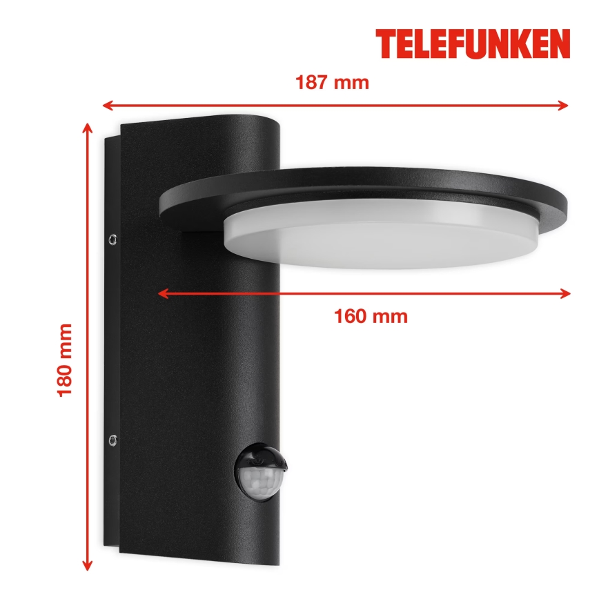 Telefunken 312505TF-LED Spoljašnje zidno svetlo sa senzorom, LED/10W/230V, IP44, crno